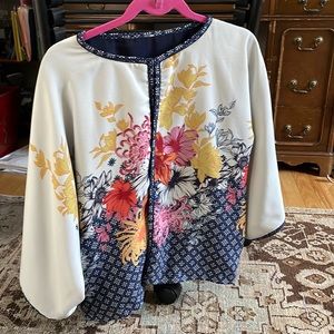 Silk Japanese style modern jacket floral chrysanthemum with beige reversible